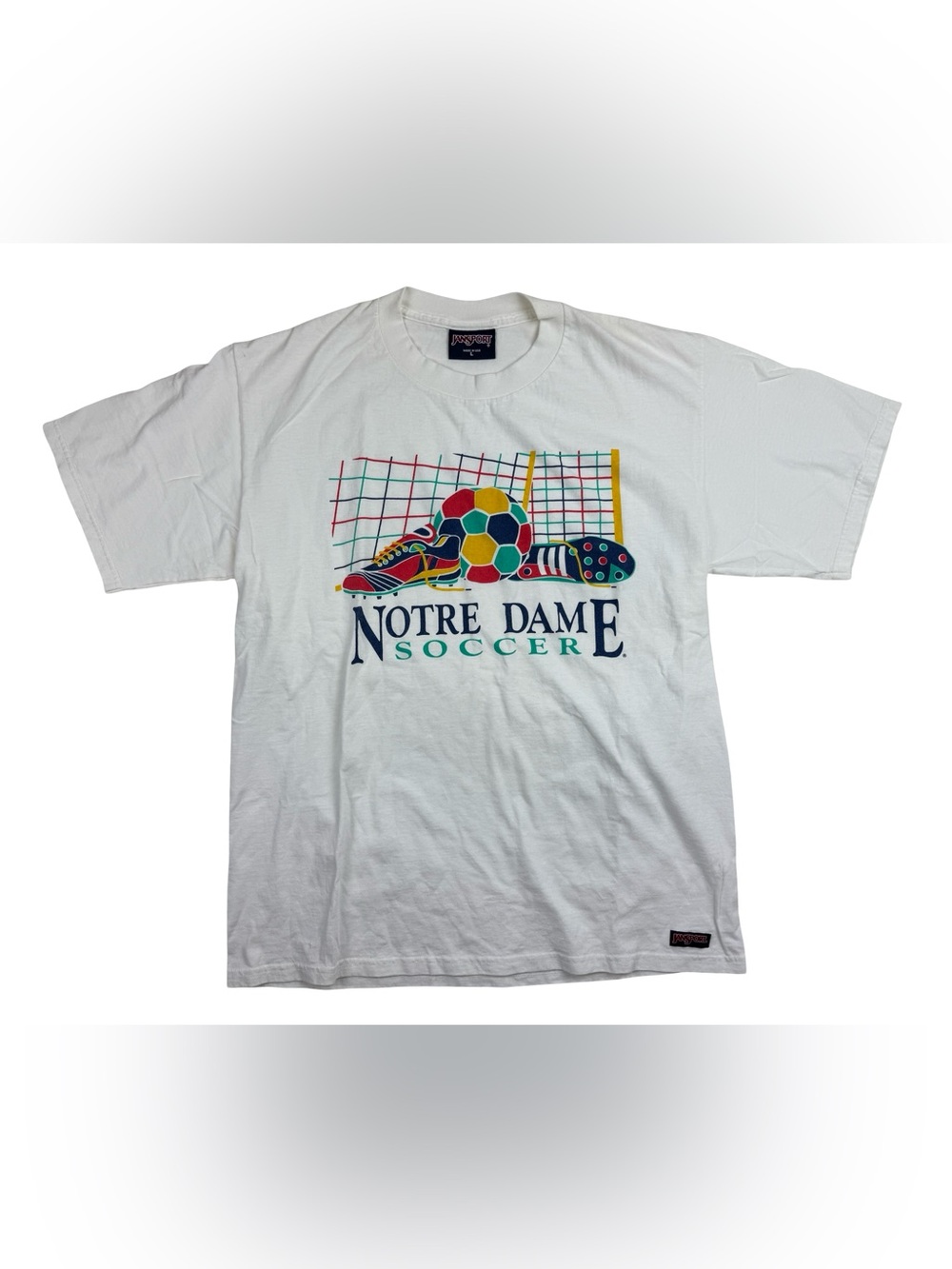 Vintage Jansport Notre Dame Soccer Shirt White Mens Large L Vtg Rare White